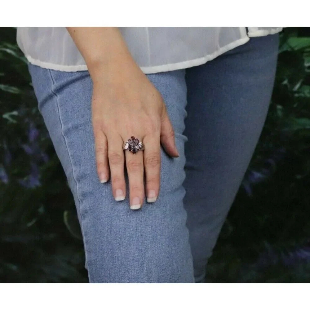 Sterling Silver Garnet Cluster Ring Size 10 1/2 - Picture 3 of 7